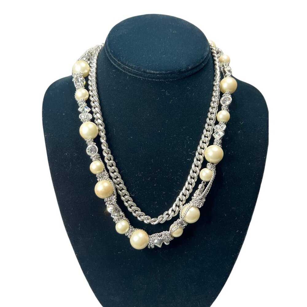 Givenchy Vintage Couture Collar Rhodium PLTD Faux Pearl & Clear Rhinestone  NBN1
